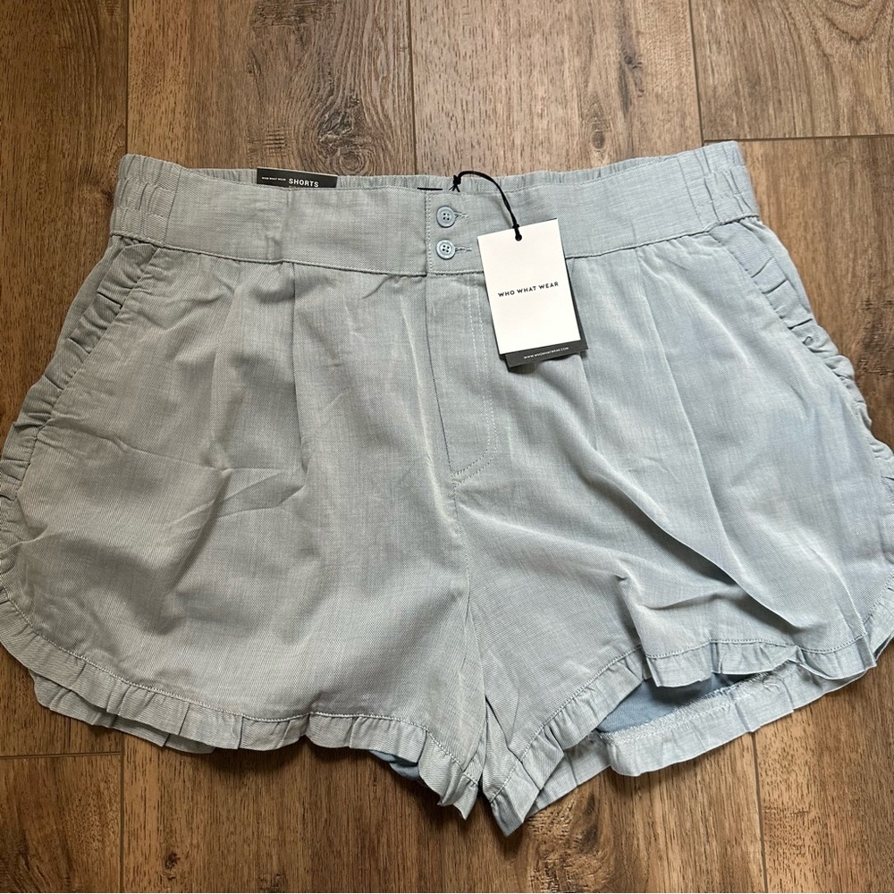 NWT! Who What Wear Cotton Shorts, Plus Size, Ruffled, Striped, Pockets, 18W